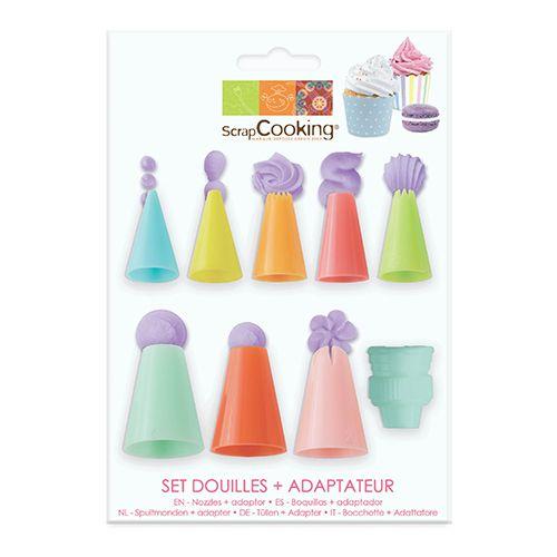 Set de 8 douilles pâtissières en plastique + adaptateur Scrapcooking - Mathon