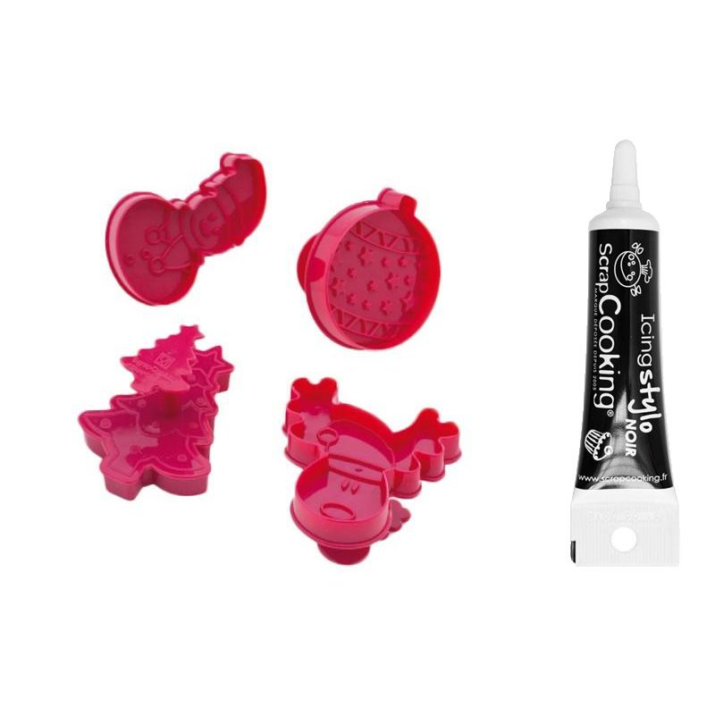 Kit découpoirs Biscuits de Noël + Stylo de glaçage noir Scrapcooking - Mathon