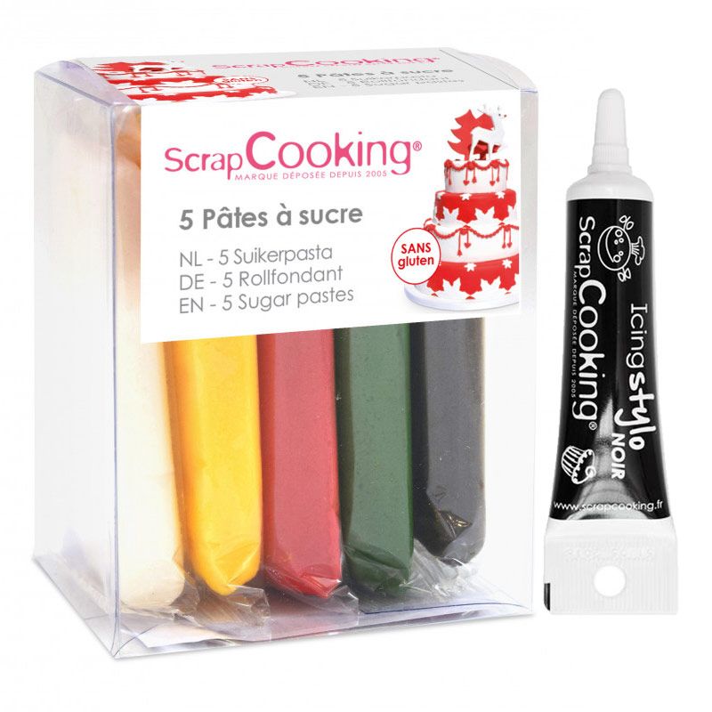 5 pâtes à sucre Noël + Stylo glaçage noir Scrapcooking - Mathon