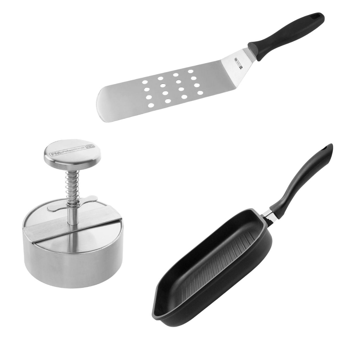 Ensemble spécial burger avec presse, poêle et spatule FM Professional - Mathon - 1