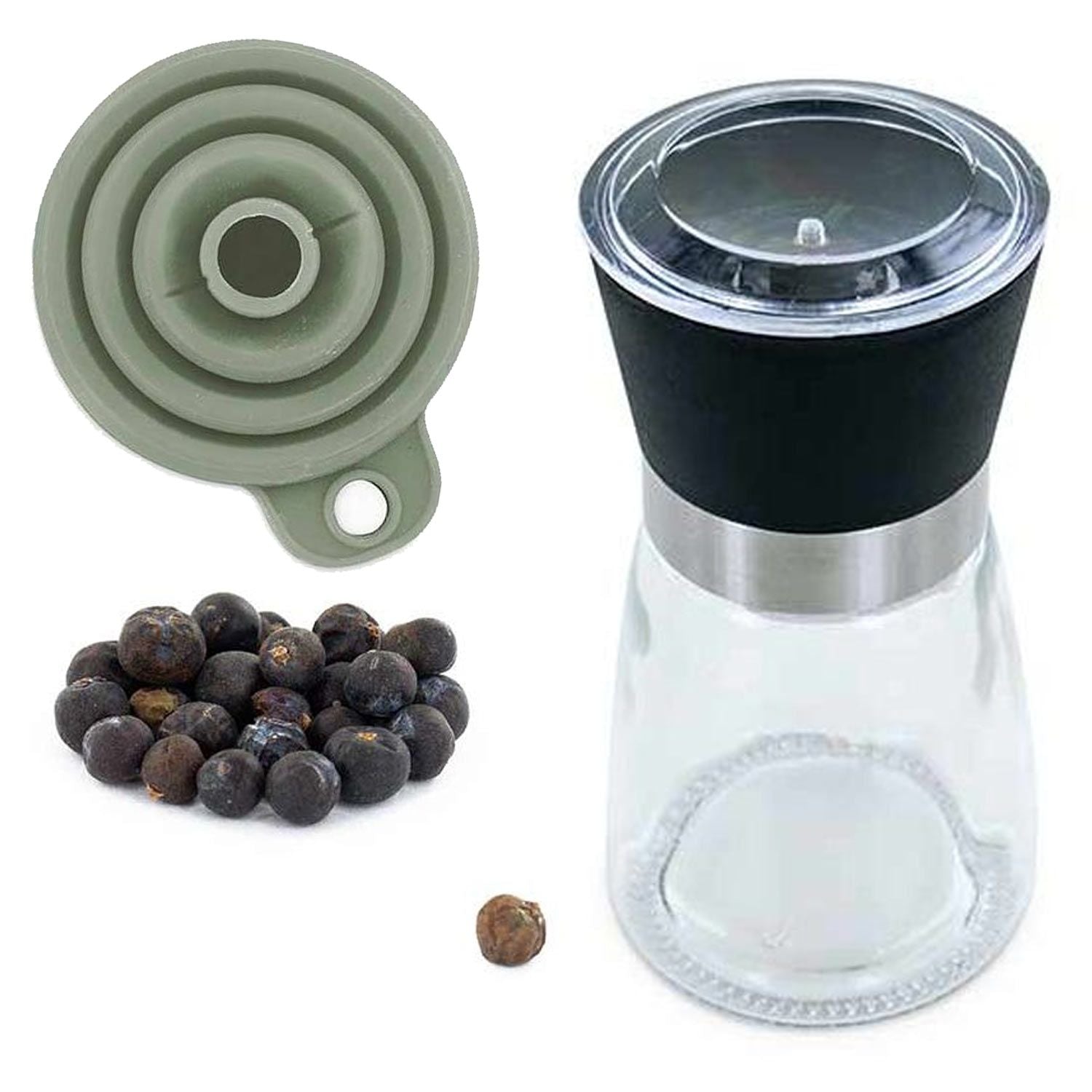 Moulin à épices, entonnoir et baies de genévrier bio Aromandise - Mathon