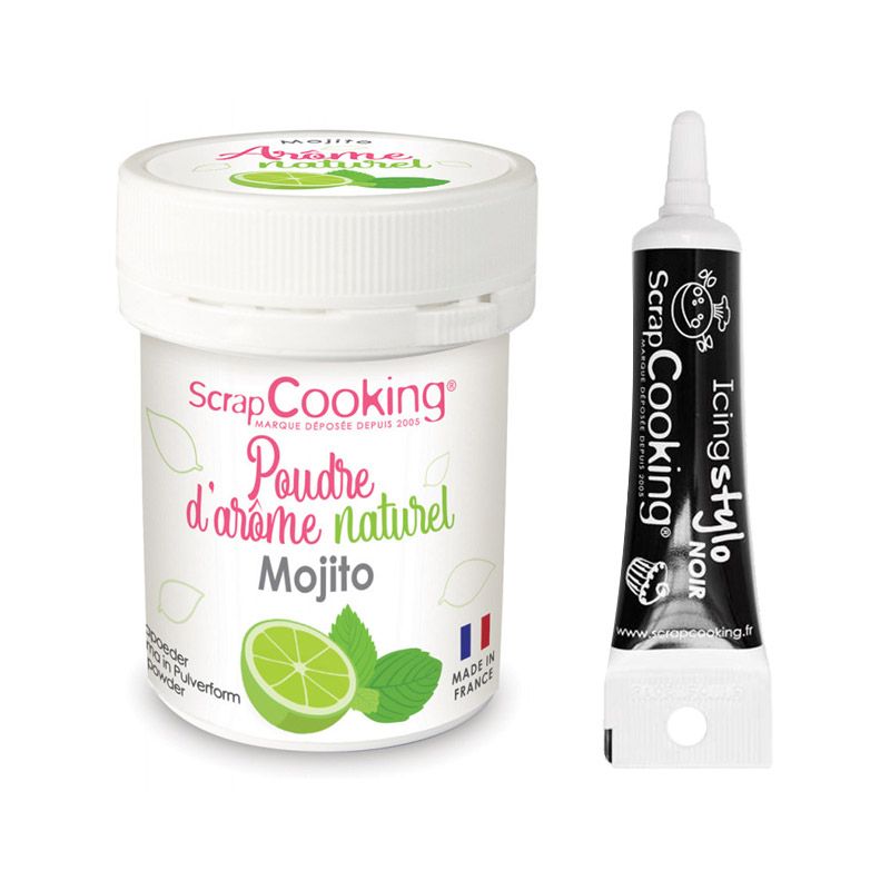 Arôme alimentaire naturel en poudre goût mojito 15 g + Stylo de glaçage noir Scrapcooking - Mathon