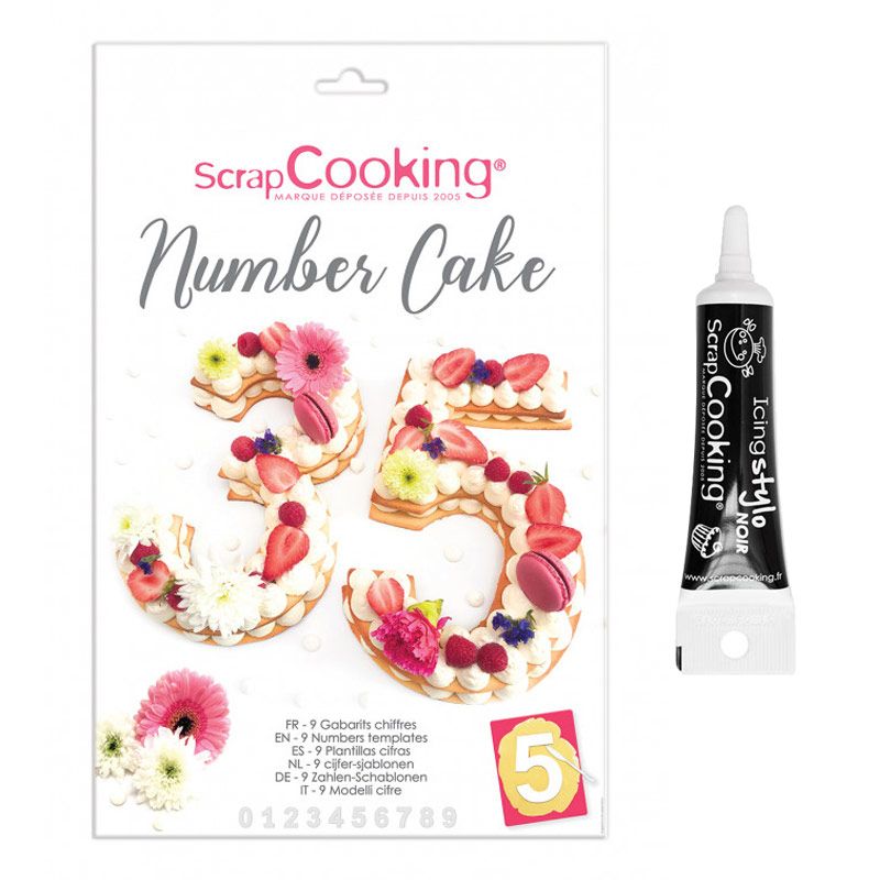 Coffret Number cake + Stylo de glaçage noir Scrapcooking - Mathon
