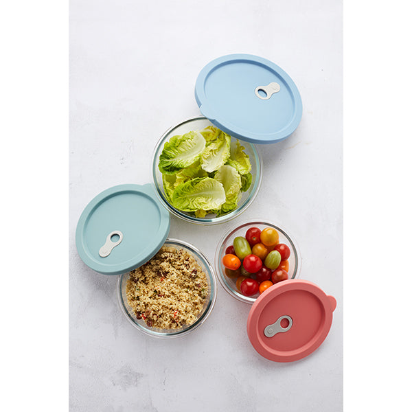 Boite ronde en verre avec couvercle en silicone bleu 880 ml Point Virgule - Mathon - 4