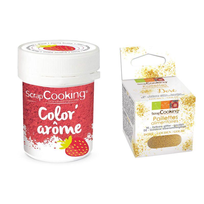 Colorant alimentaire rose arôme fraise + paillettes dorées Scrapcooking - Mathon