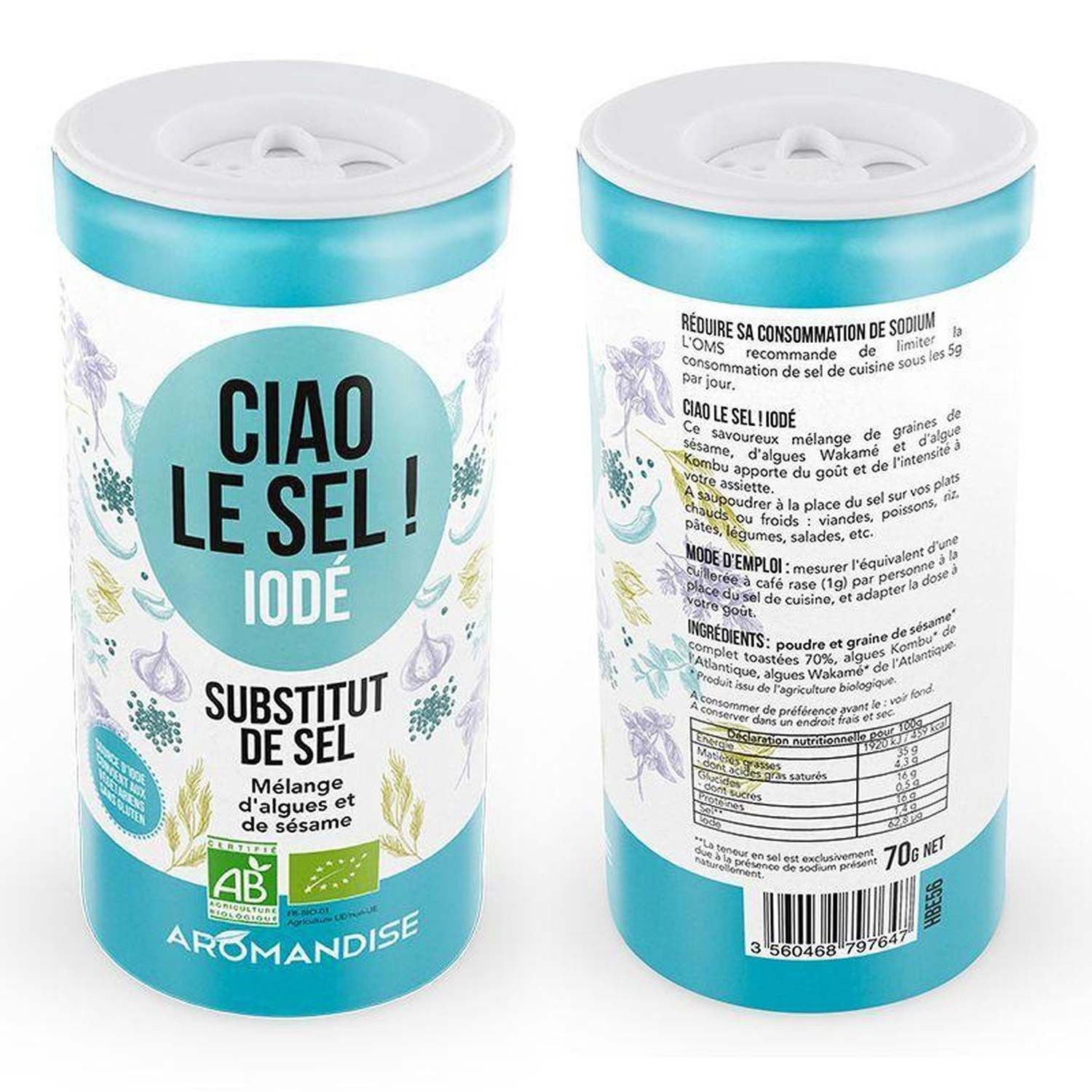 Substitut de sel iodé 140 g Aromandise - Mathon