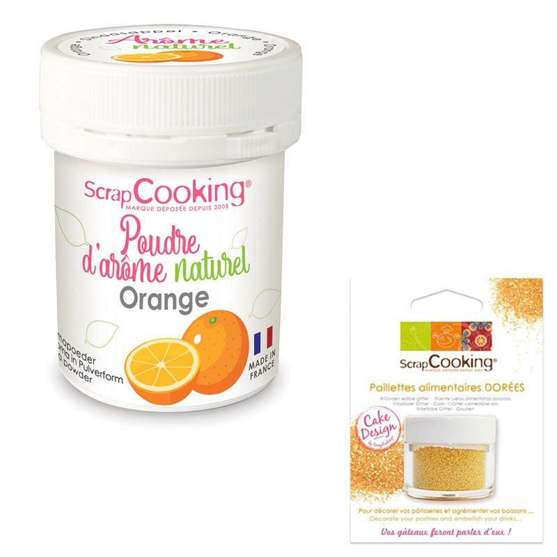 Arôme alimentaire naturel en poudre orange + paillettes dorées Scrapcooking - Mathon