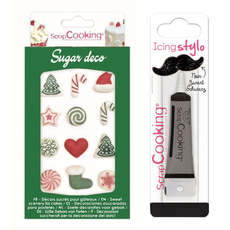 Décors sucrés de Noël Sweet Christmas + Stylo de glaçage noir Scrapcooking - Mathon