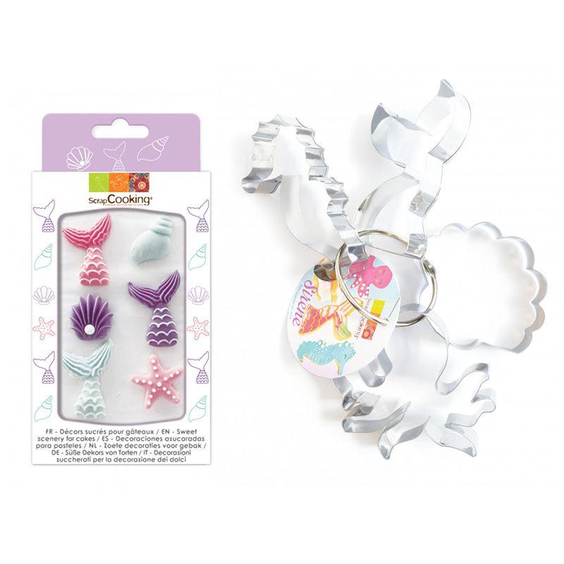 4 Découpoirs à biscuits et 6 décors sucrés - Sirène Scrapcooking - Mathon