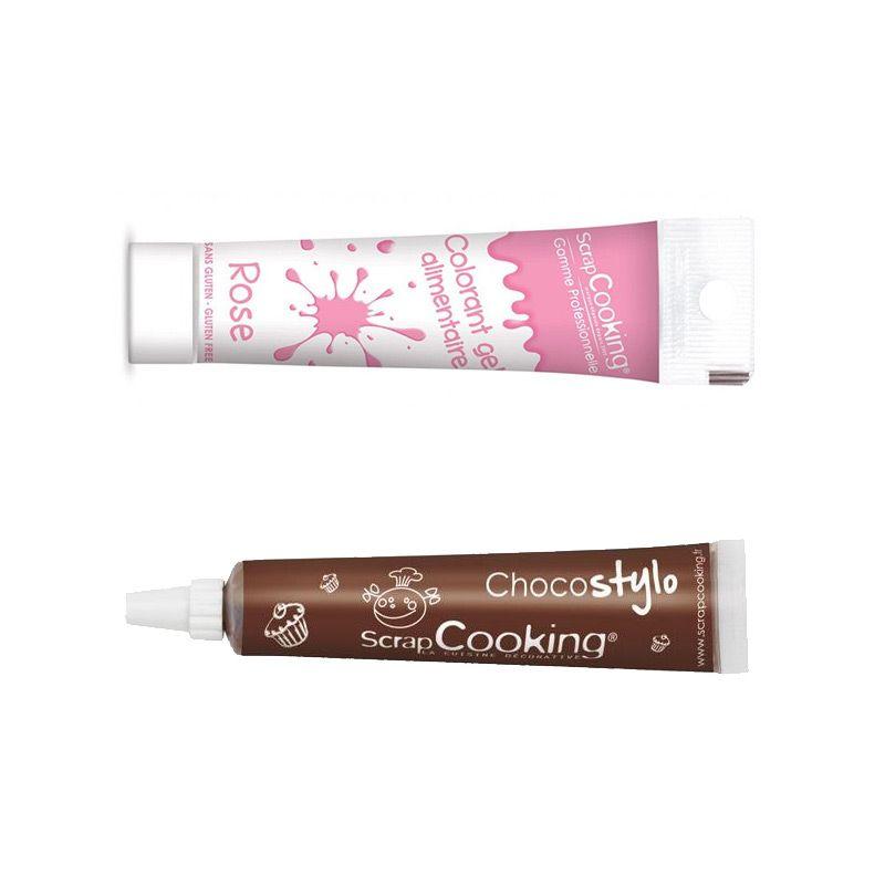 Stylo chocolat + Gel colorant alimentaire rose Scrapcooking - Mathon