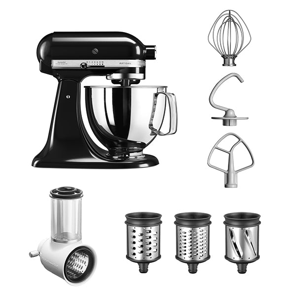 Robot artisan noir 5KSM125PS avec accessoire tranchoir et râpes 3 cylindres 5KSMVSA Kitchenaid - Mathon - 1