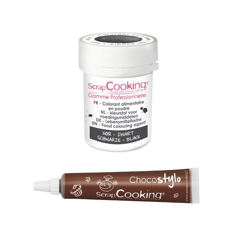 Stylo chocolat + Colorant alimentaire en poudre noir Scrapcooking - Mathon