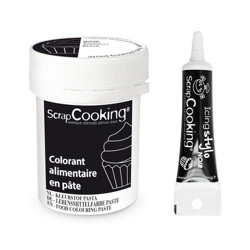 Colorant alimentaire en pâte 20 g Noir + Stylo de glaçage noir Scrapcooking - Mathon