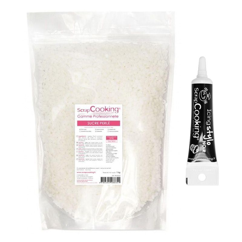 Sucre perlé 1 kg + Stylo de glaçage noir Scrapcooking - Mathon