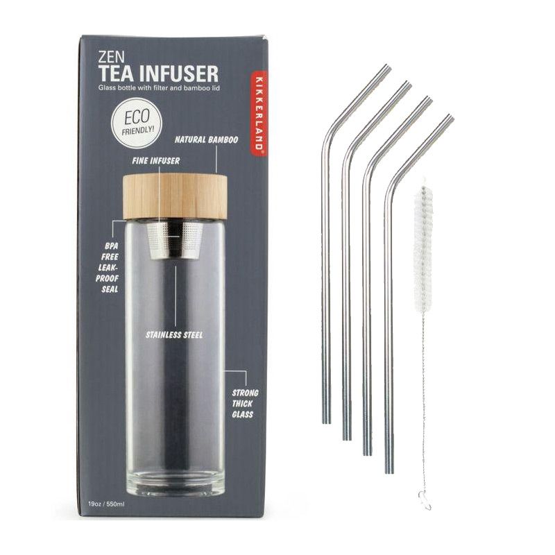 Bouteille infuseur de thé + 4 pailles en inox Youdoit - Mathon