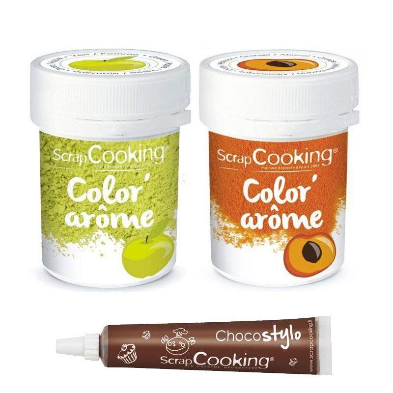 2 colorants alimentaires aux arômes de pomme & abricot + Stylo chocolat Scrapcooking - Mathon