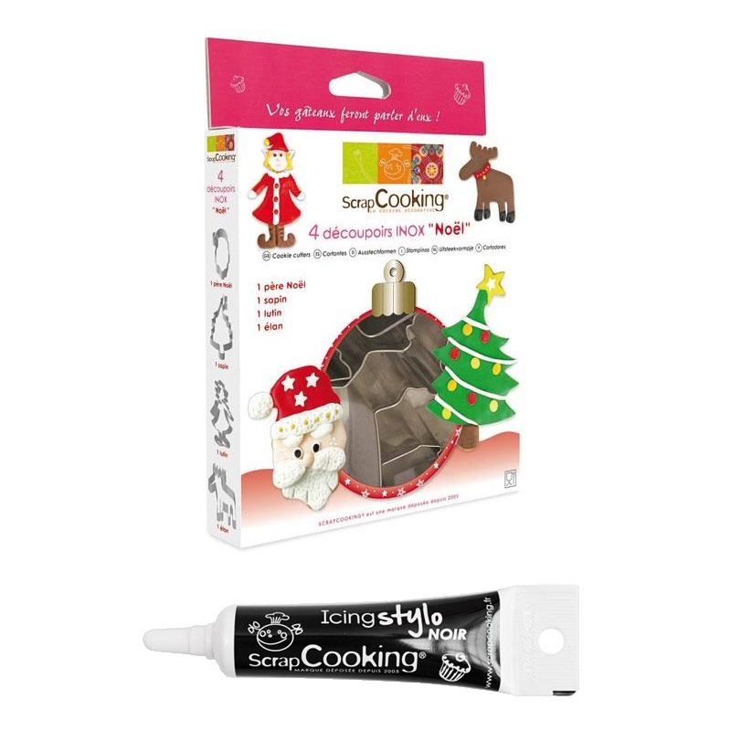 Emporte-pièces gâteaux de Noël + Stylo de glaçage noir Scrapcooking - Mathon