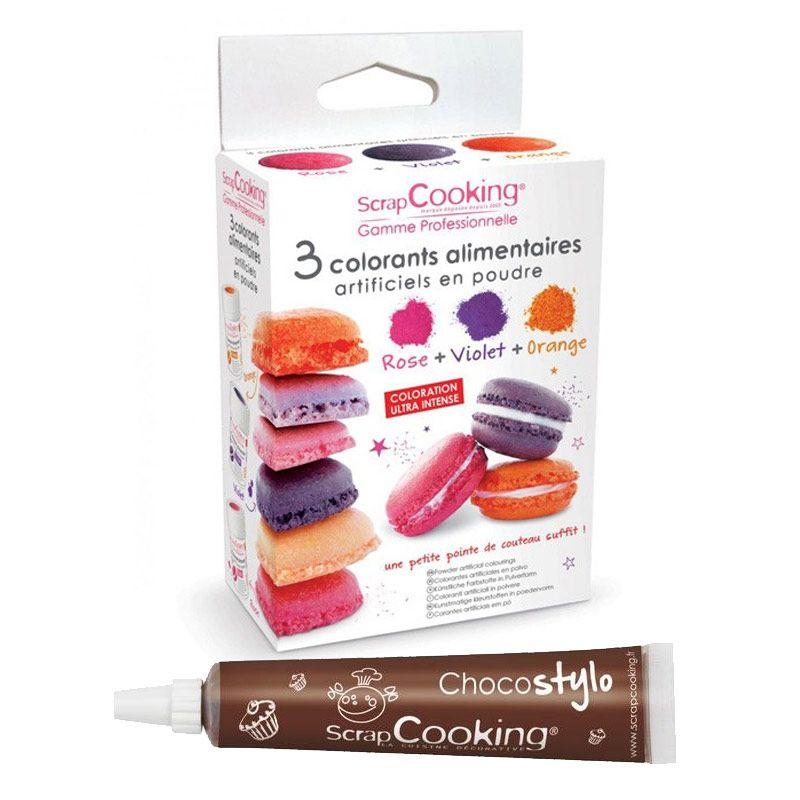 3 colorants alimentaires orange, violet, rose + 1 Stylo chocolat Scrapcooking - Mathon