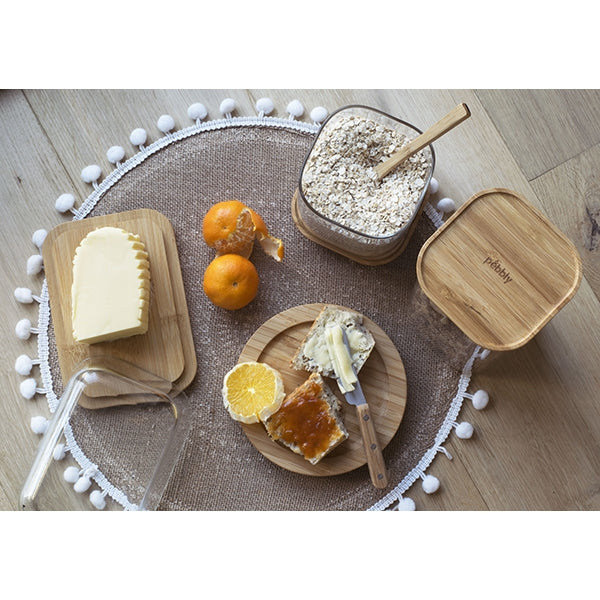 Beurrier verre bambou avec couteau Pebbly - Mathon - 2