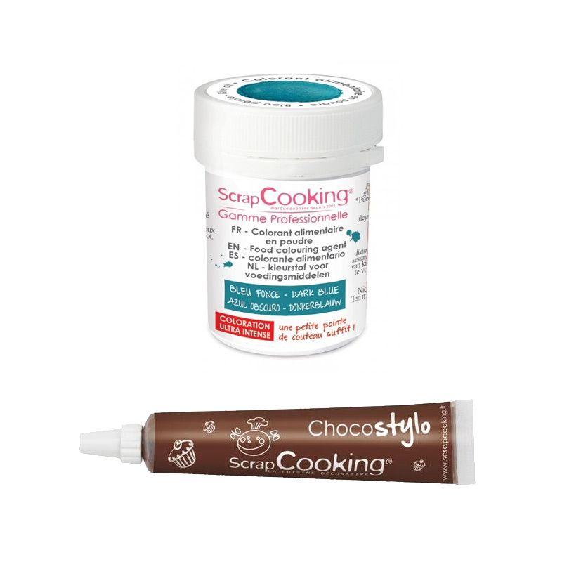 Stylo chocolat + Colorant alimentaire en poudre bleu foncé Scrapcooking - Mathon
