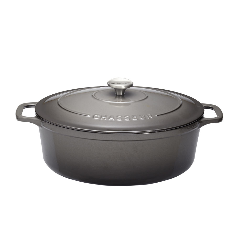 Cocotte ovale 33 cm chasseur gris caviar intérieur noir Chasseur - Mathon