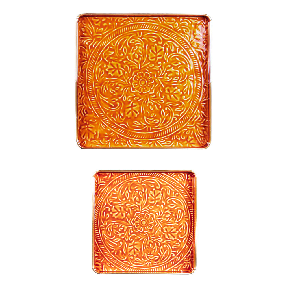 Set de 2 plateaux carrés Tosca orange Table passion - Mathon - 1