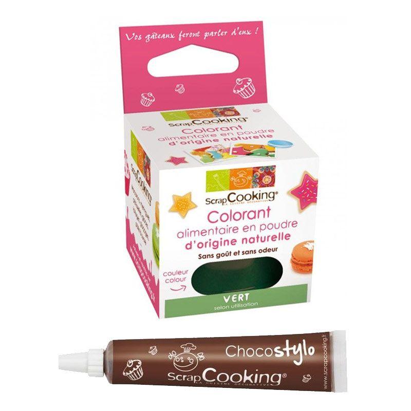 Stylo chocolat + Colorant alimentaire naturel Vert Scrapcooking - Mathon