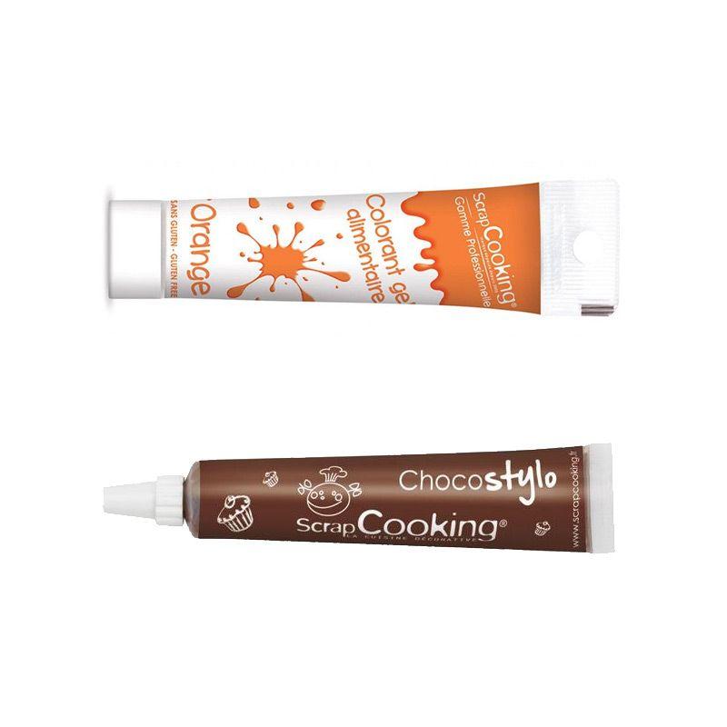 Stylo chocolat + Gel colorant alimentaire orange Scrapcooking - Mathon