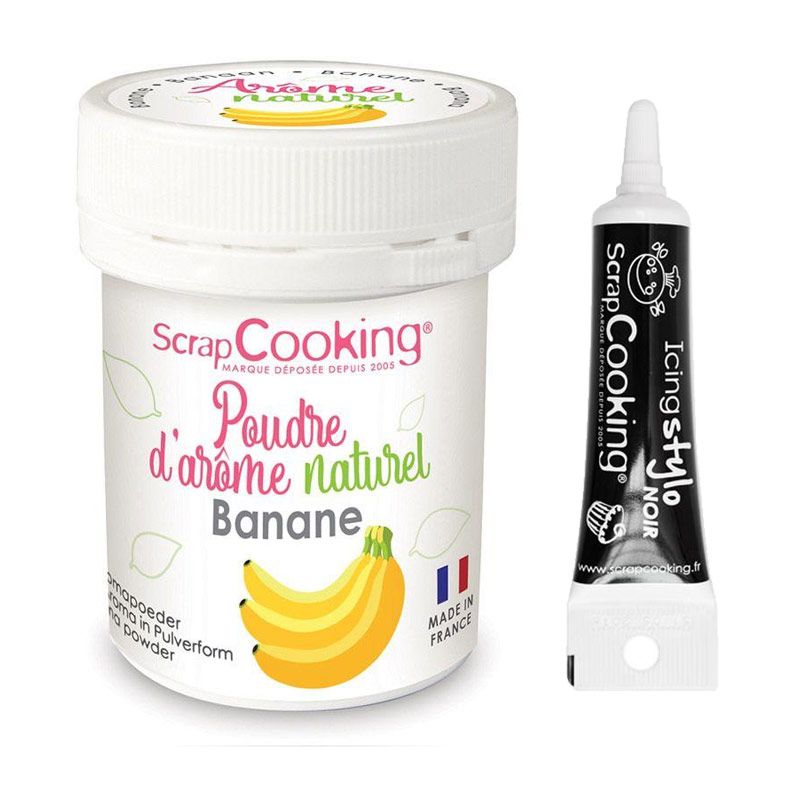 Arôme alimentaire naturel en poudre banane + Stylo glaçage noir Scrapcooking - Mathon