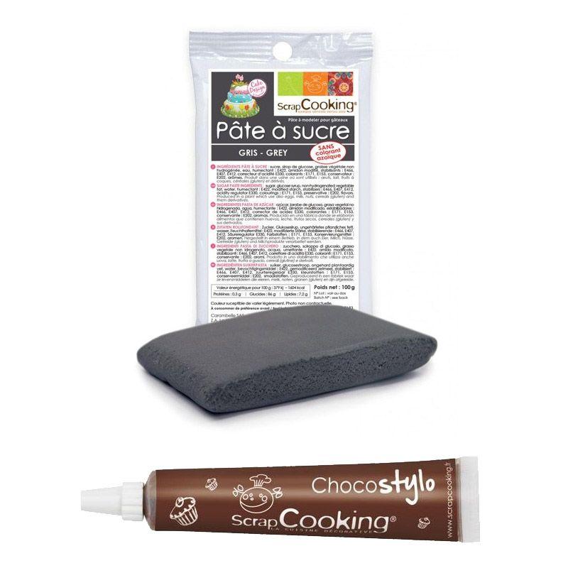 Stylo chocolat + Pâte à sucre grise 100 g Scrapcooking - Mathon