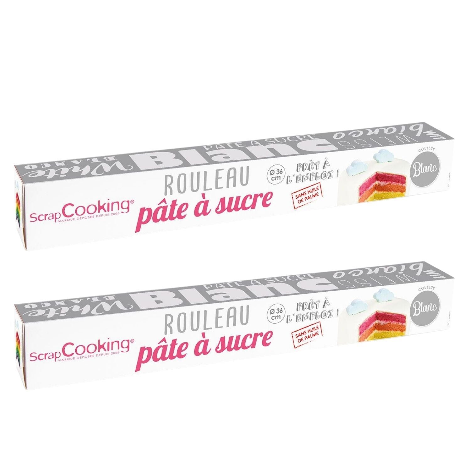 2 rouleaux de pâte à sucre blanche Ø 36 cm Scrapcooking - Mathon