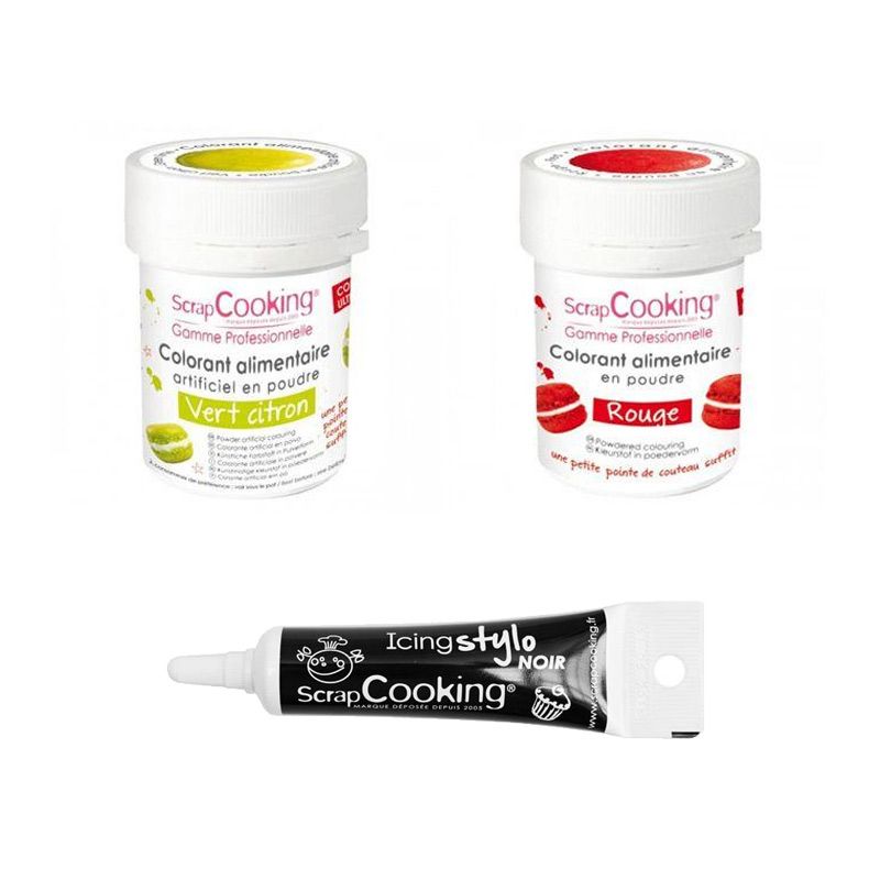 2 colorants alimentaires vert citron-rouge + Stylo glaçage noir Scrapcooking - Mathon