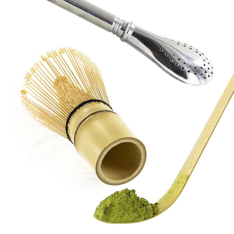 2 ustensiles à thé matcha en bambou + paille inox avec filtre Aromandise - Mathon