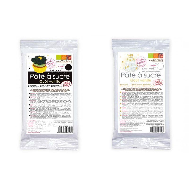 Pâte à sucre noire 250 g & blanche 250 g Scrapcooking - Mathon