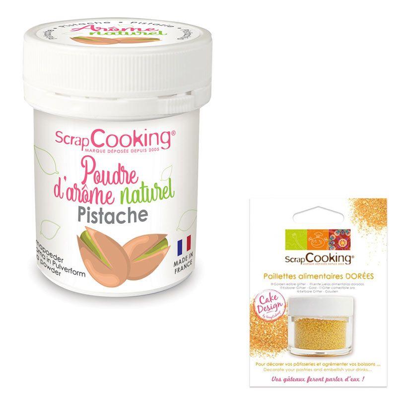 Arôme alimentaire naturel en poudre pistache + paillettes dorées Scrapcooking - Mathon