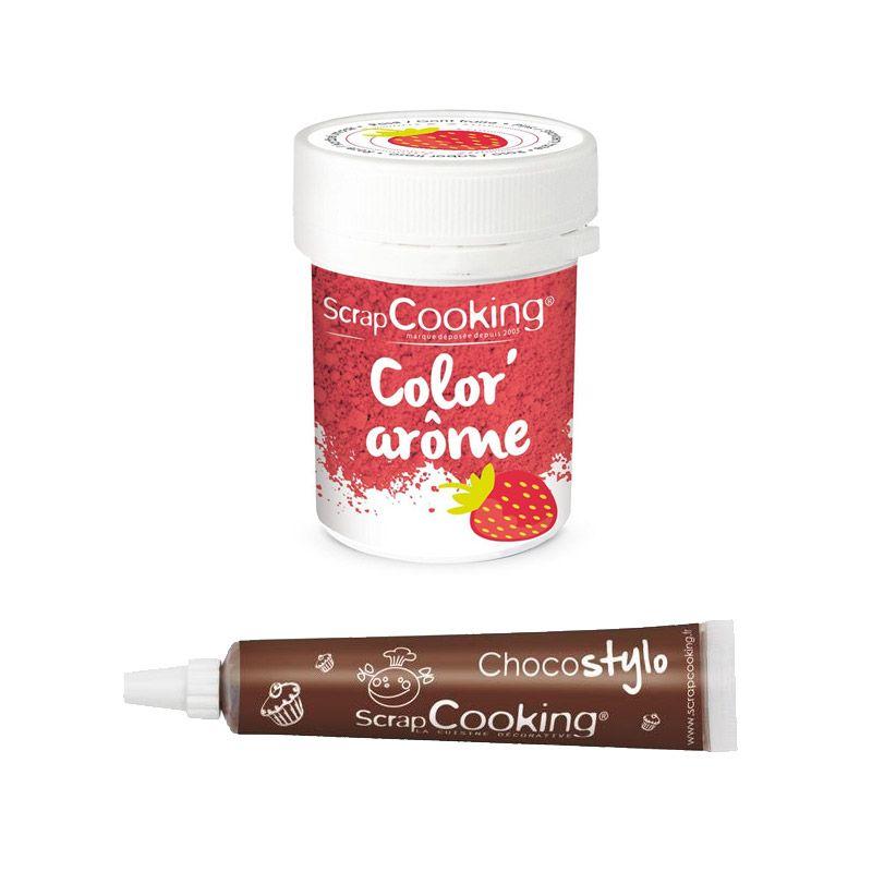 Colorant alimentaire rose arôme fraise + Stylo chocolat Scrapcooking - Mathon