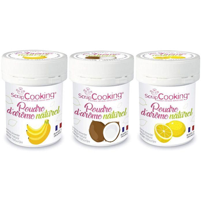 Kit 3 arômes alimentaires naturels en poudre - Banane-coco-citron Scrapcooking - Mathon