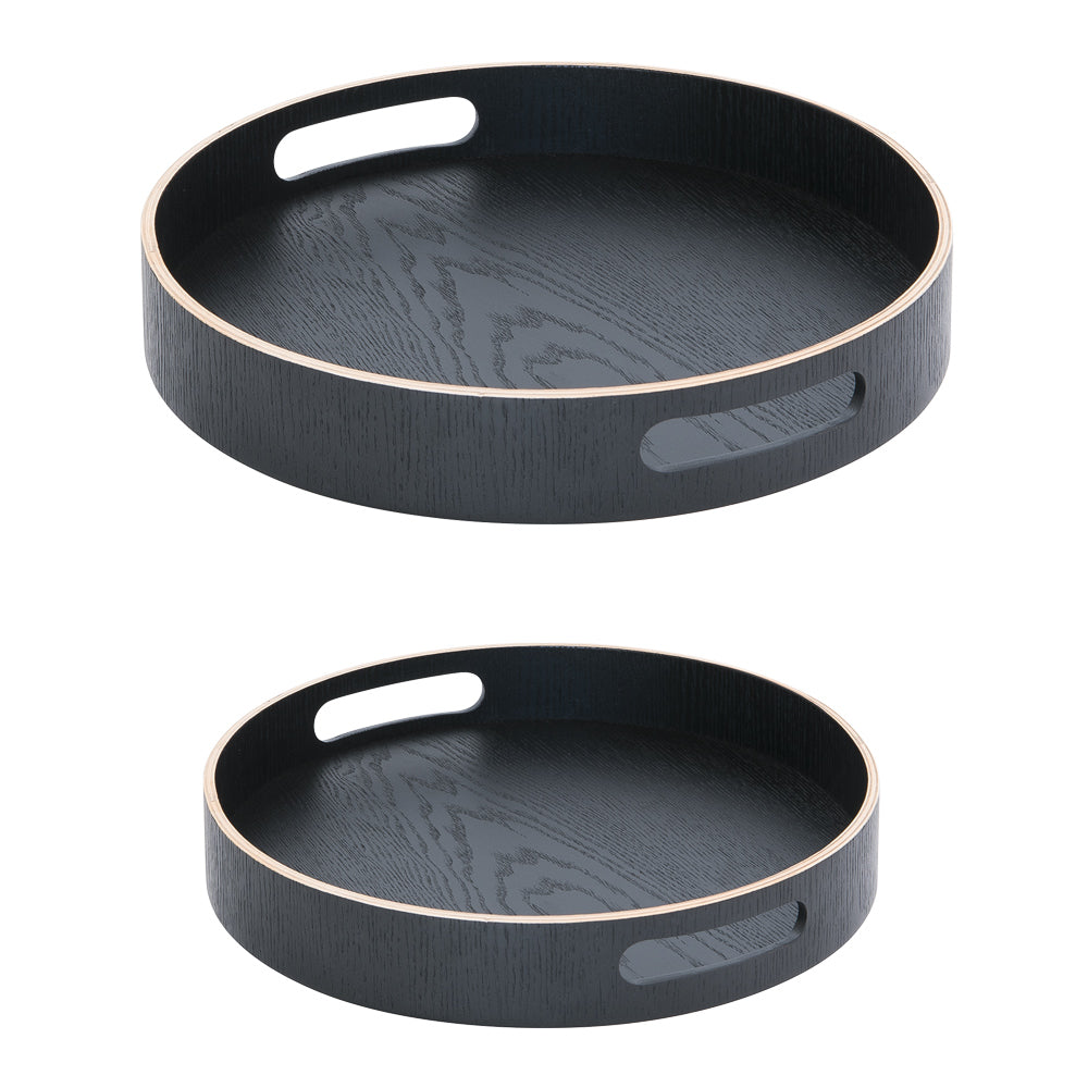 Set de 2 plateaux ronds 35.5 cm et 40,5 cm noir en bois Table passion - Mathon