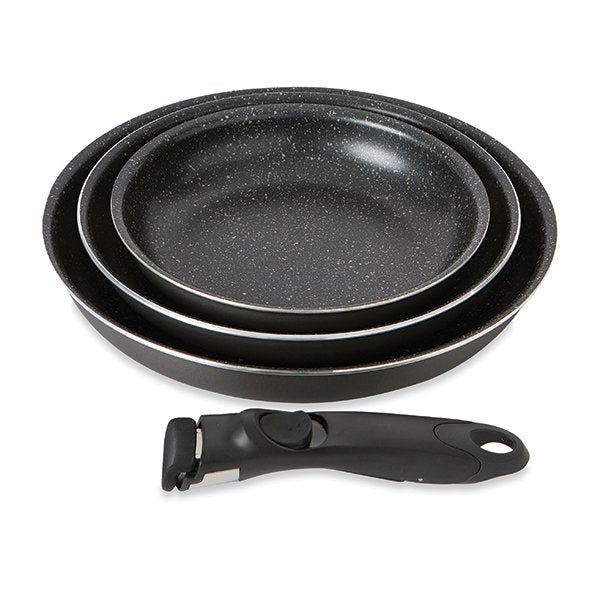 Set 3 poêles anti-adhésives Effet Pierre et manche amovible Mathon - Mathon - 1