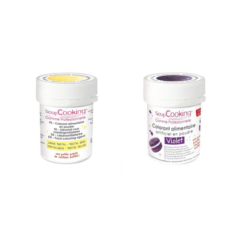 2 colorants alimentaires en poudre - violet-jaune pastel Scrapcooking - Mathon