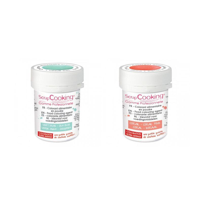 2 colorants alimentaires en poudre - corail-vert d
