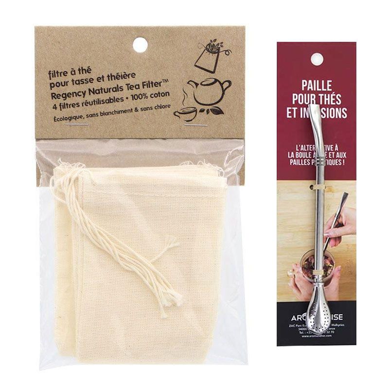 4 filtres à thé réutilisables + paille inox avec filtre Youdoit - Mathon