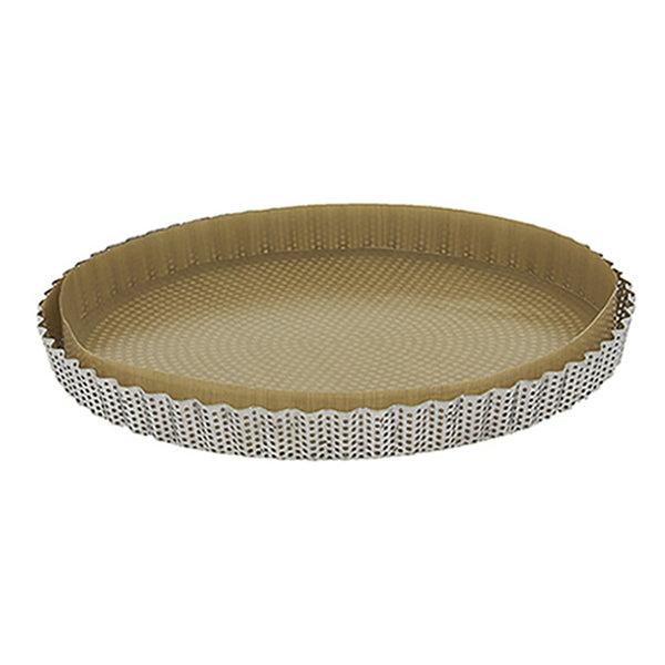 Moule à tarte amovible 28 cm inox perforé et feuille de cuisson antiadhésive De Buyer - Mathon - 1