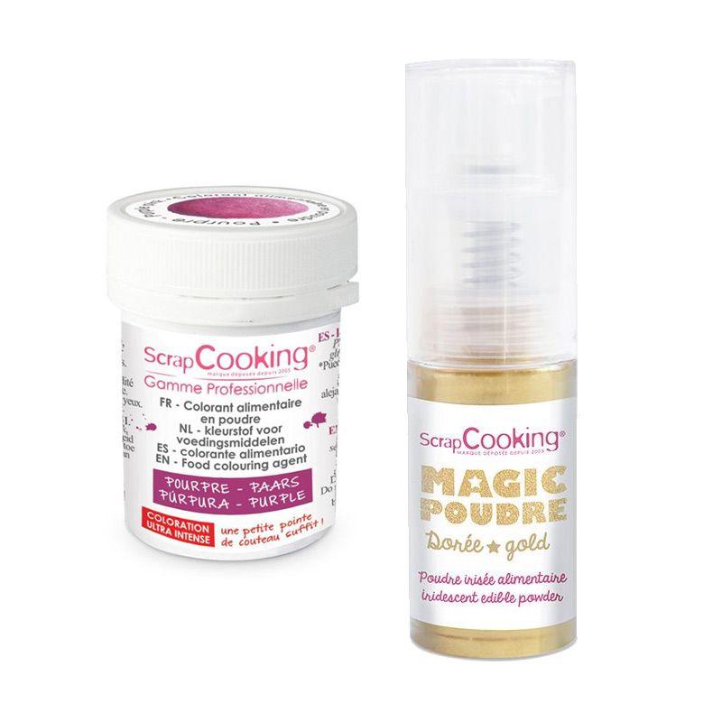Colorant alimentaire en poudre pourpre + Poudre irisée dorée Scrapcooking - Mathon