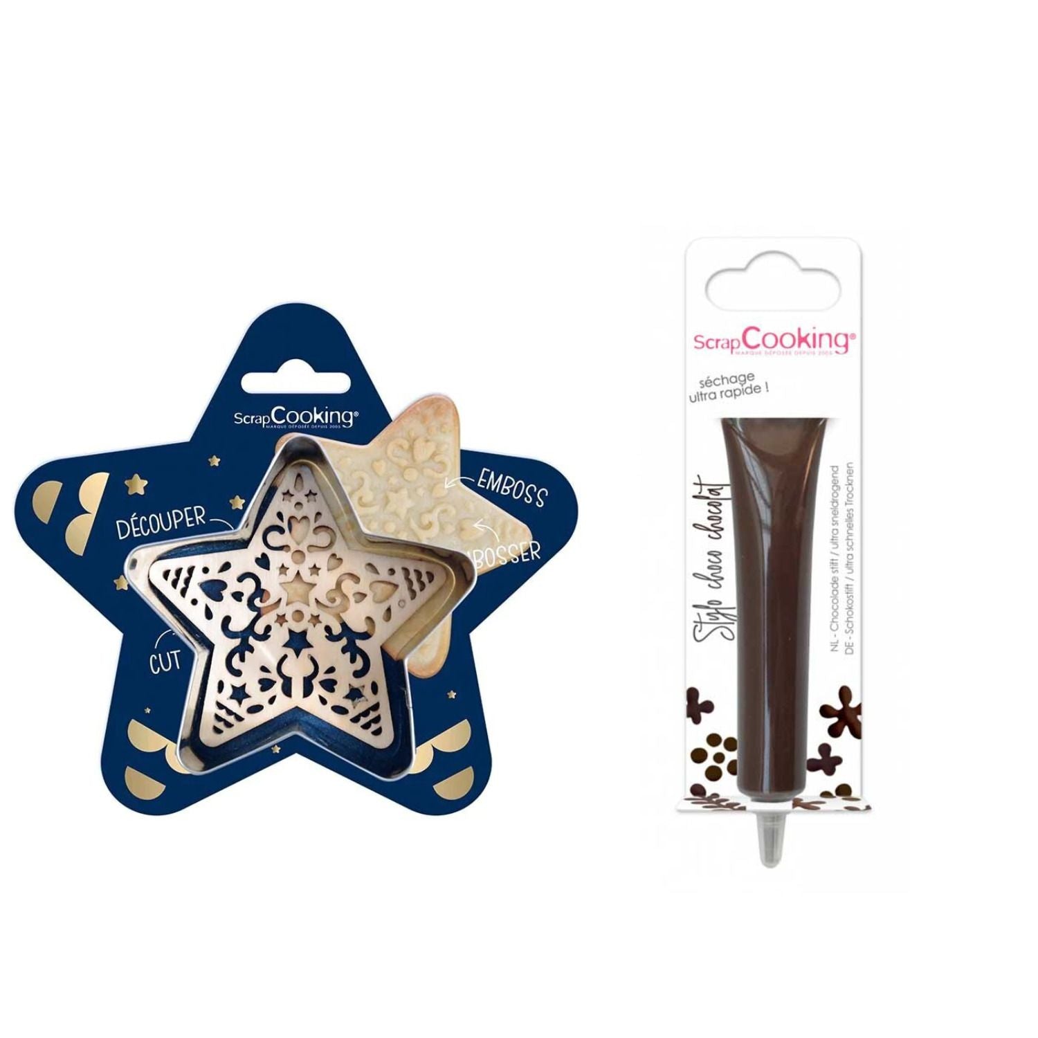 Kit pour biscuit en relief Étoile + Stylo au chocolat marron Scrapcooking - Mathon