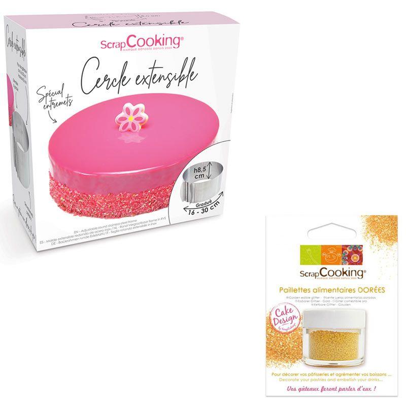 Cadre à pâtisserie extensible rond + paillettes dorées Scrapcooking - Mathon