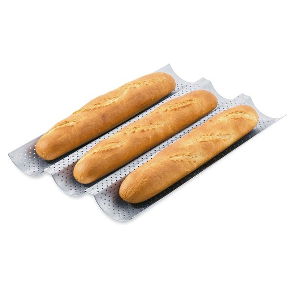 Moule à baguette perforé anti-adhésif 38,1 x 25,4 cm pour la cuisson du  pain français, 3 pains ondulés, moule à pain, moule de cuisson de toast, 3