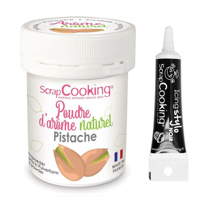 Arôme alimentaire naturel en poudre pistache + Stylo glaçage noir Scrapcooking - Mathon