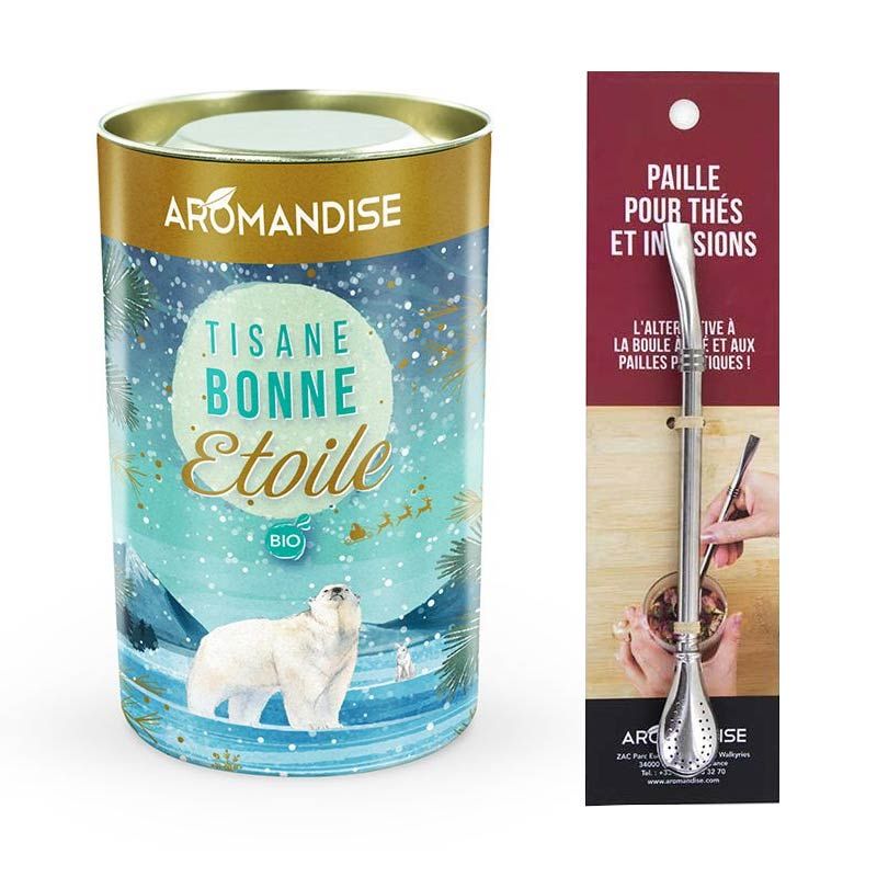 Tisane bonne étoile + paille inox avec filtre Aromandise - Mathon