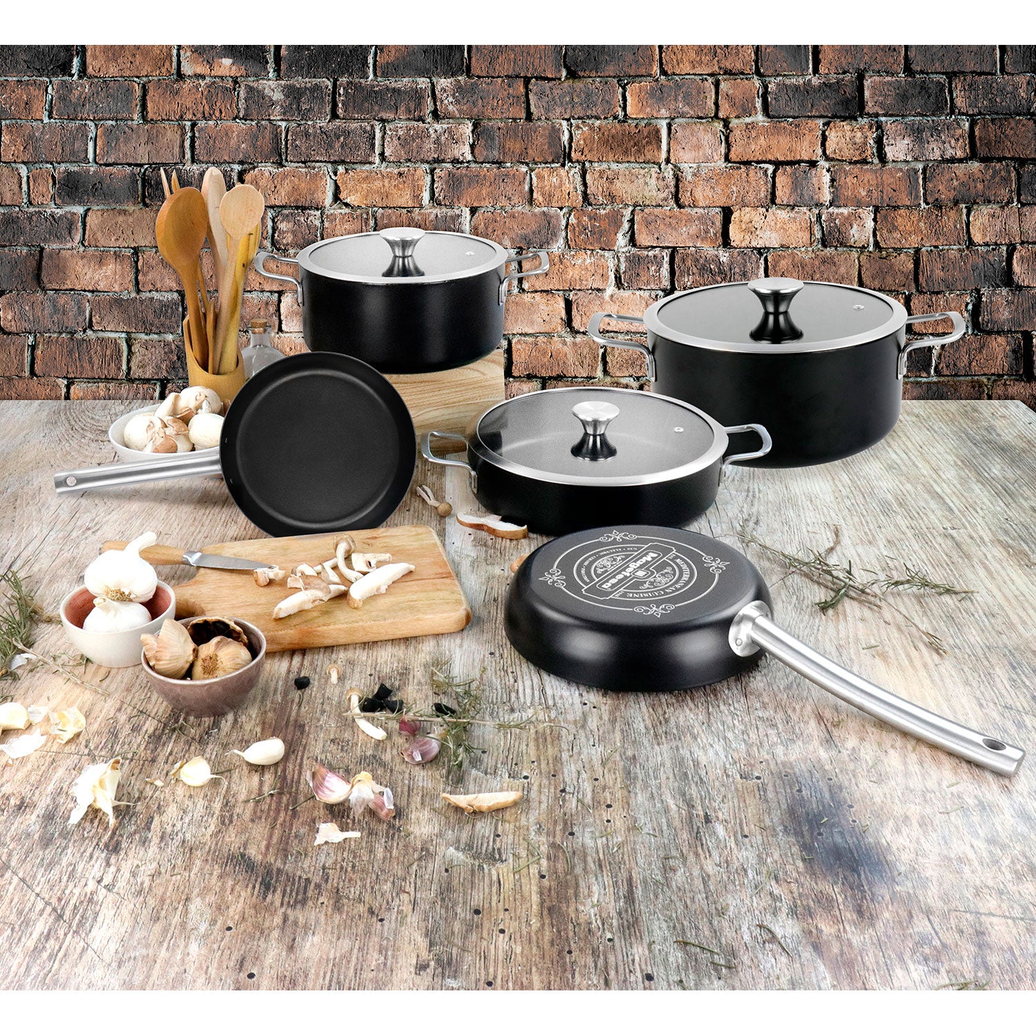 Batterie de Cuisine à Induction 9 Pièces Antiadhésif sans PFOA Design Vintage  Noir Ares - Mathon - 2